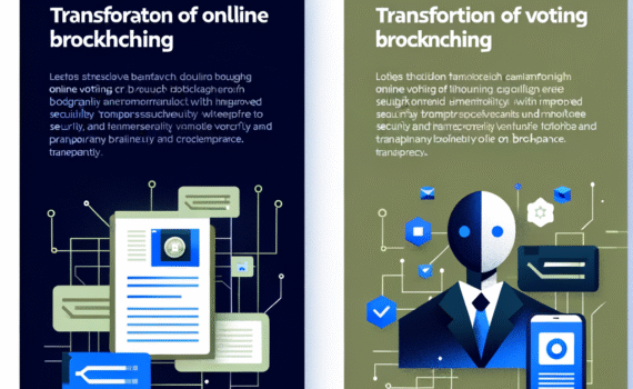 Modern graphic design featuring Illustration depicting blockchain technology transforming online voting with enhanced security & transparency, clean typography, professional color palette, minimalist layout, suitable for corporate blog, high-end design quality, Behance-worthy, professional branding standards, natural imperfections. Avoid: artificial appearance, CGI look, synthetic feel, robotic elements, uncanny valley, fake appearance